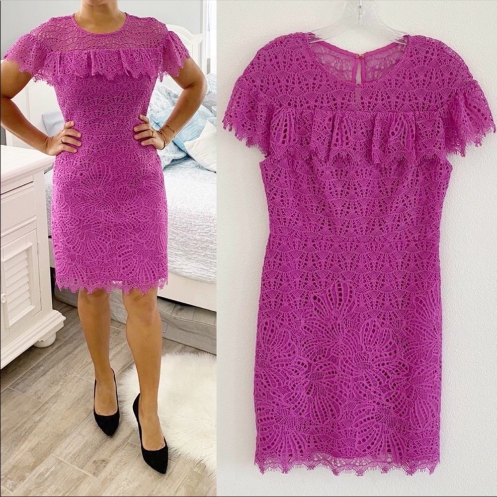 Trina Turk Pink Cooper Lace Ruffle Dress SIZE 6